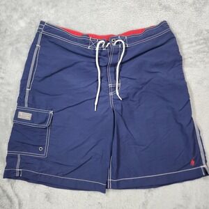 Polo Ralph Lauren Swim Trunks Mens Medium Blue Red Pony Swimwear Board Shorts